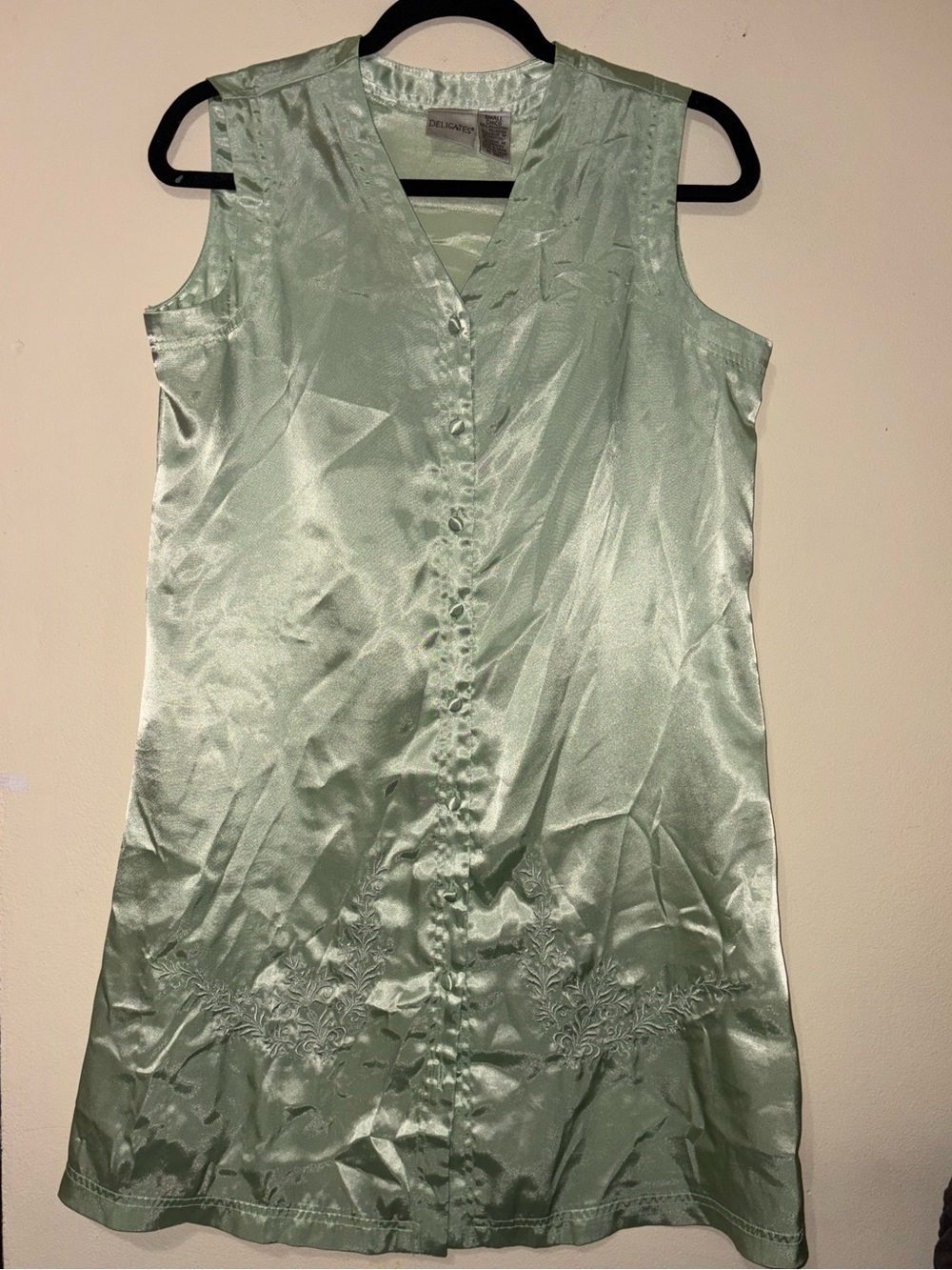 Delicates Sage Satin Mini Dress/Sleep Shirt